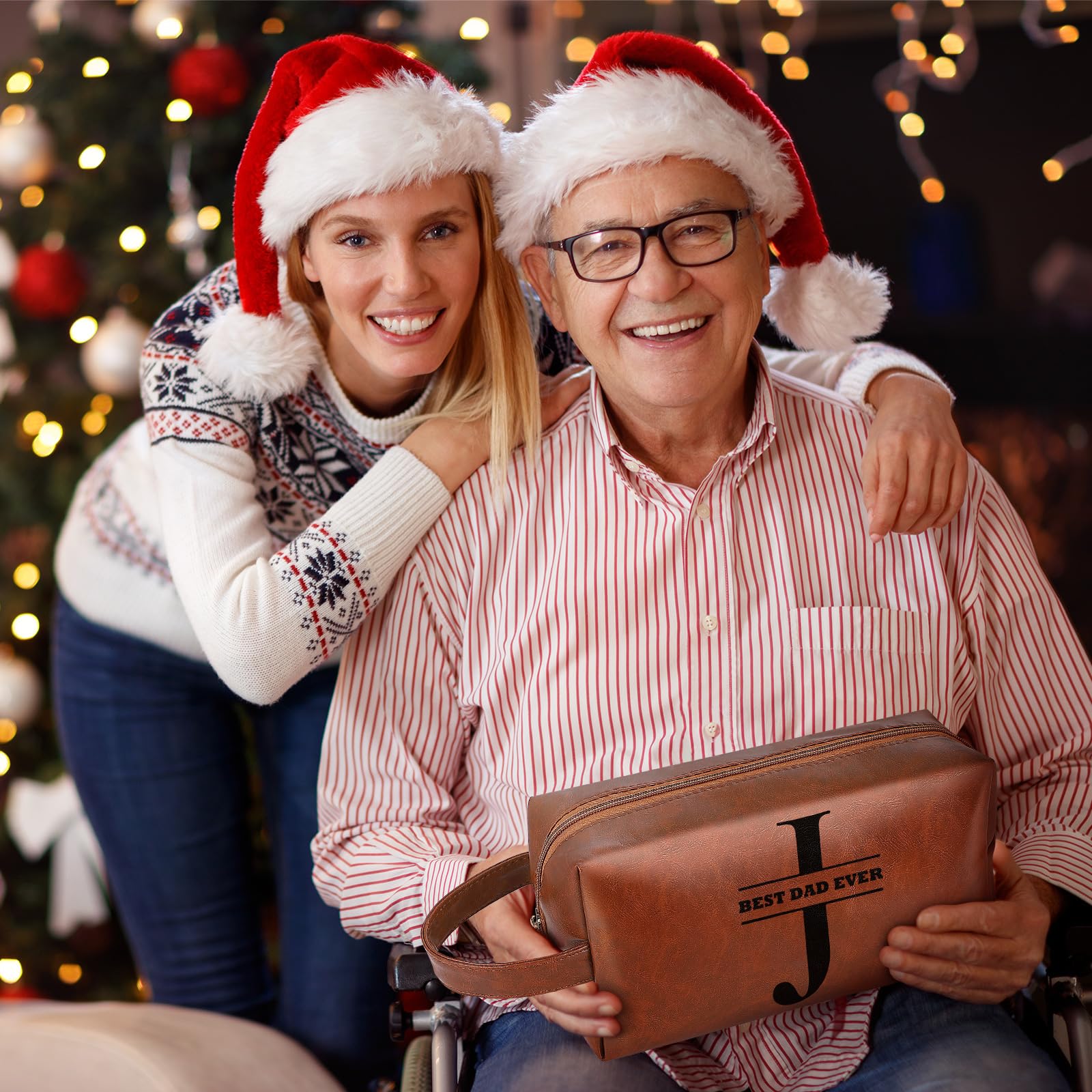 Yeyeplum Best Dad Ever Gifts Letter J Travel Toiletry Bag for Men Christmas Personlized Dad Gifts from Daughter Wife Son Toiletry Bag Gift for Birthday Father's Day Valentine Wedding