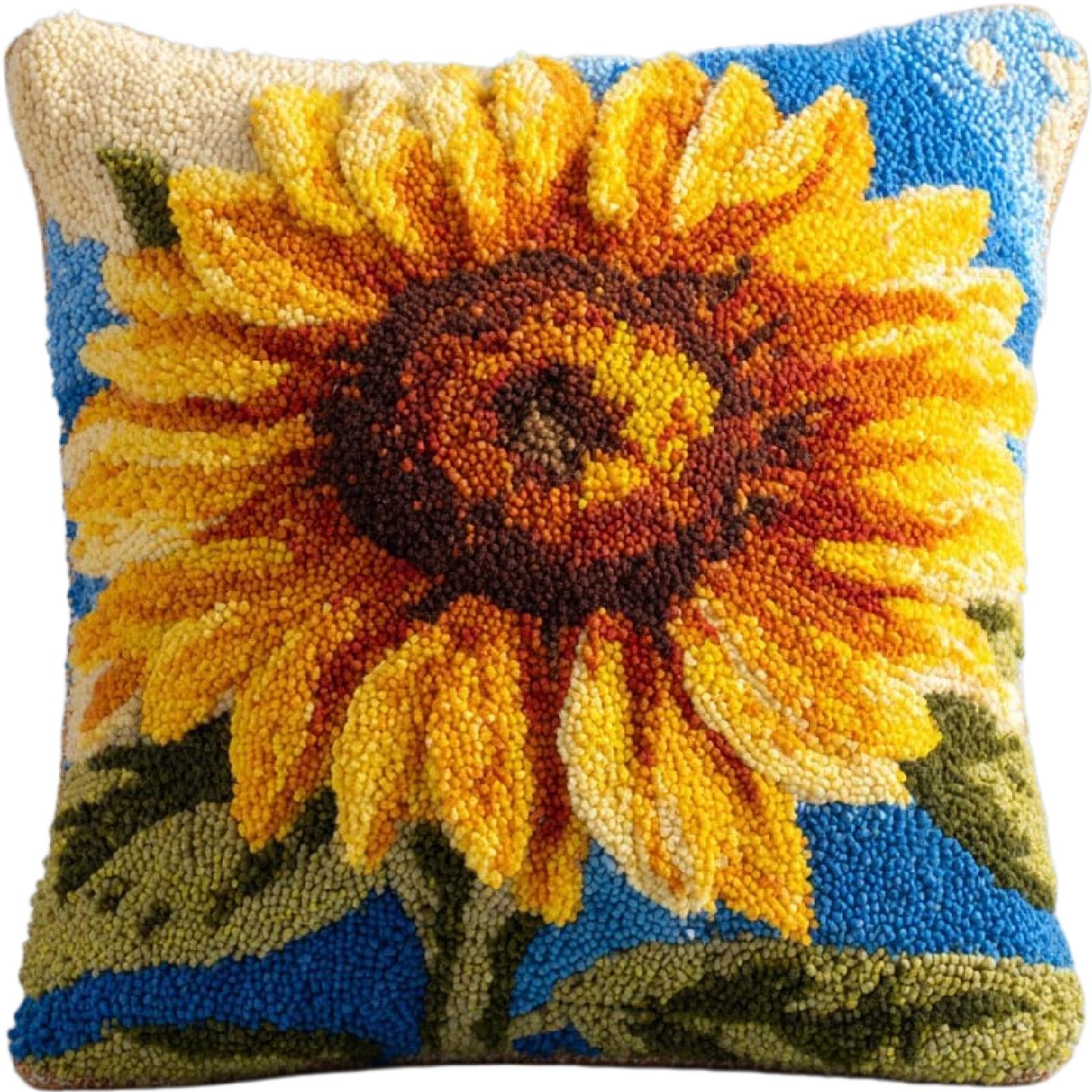 ZUHK Cartoon Animal Latch Hook Kit 17x17 Inch - Pre-Printed Canvas fit for Beginners, DIY Sofa Cushion Cover Craft (Sunflower)