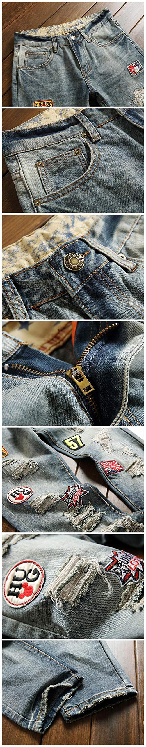 WQZYY&ASDCD Jeans Pantalon Jeans Herren Lange Vier Jahreszeiten Gerade Abzeichen Distressed Zerrissene Jeans Baumwolle Fashion Jean