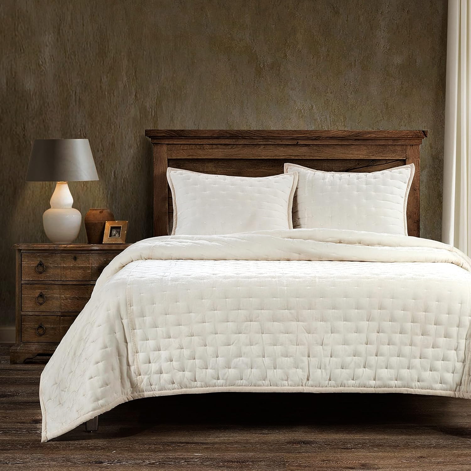 HiEnd Accents Stella Faux Silk Velvet Pillow Sham, King, 21x34 inch, Stone, Romantic Western Modern Traditional Style Luxury Bedding