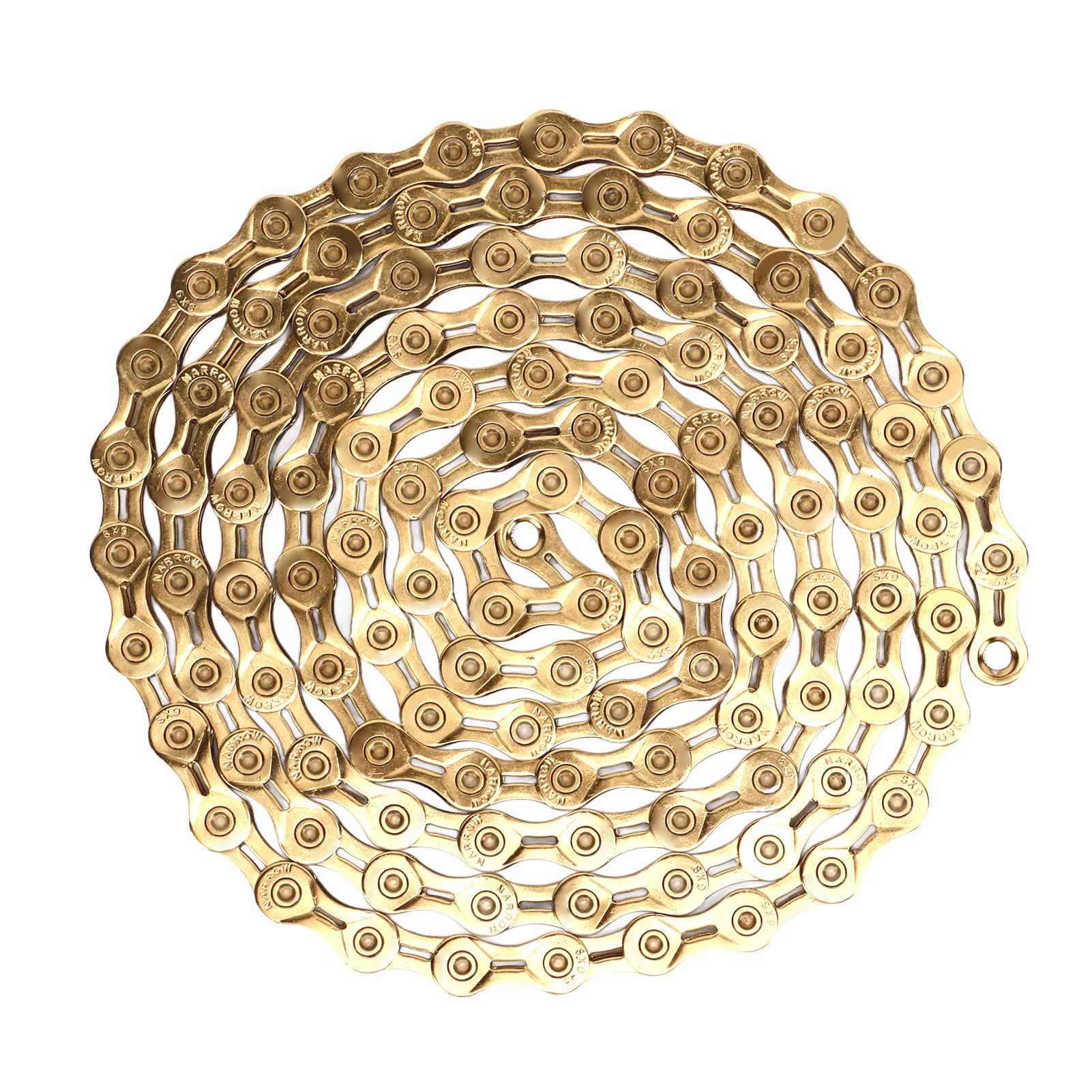 Cadena de bicicleta de 9 velocidades, acero al carbono, oro, 327 g, alto rendimiento duradero para bicicletas de carretera y montaña