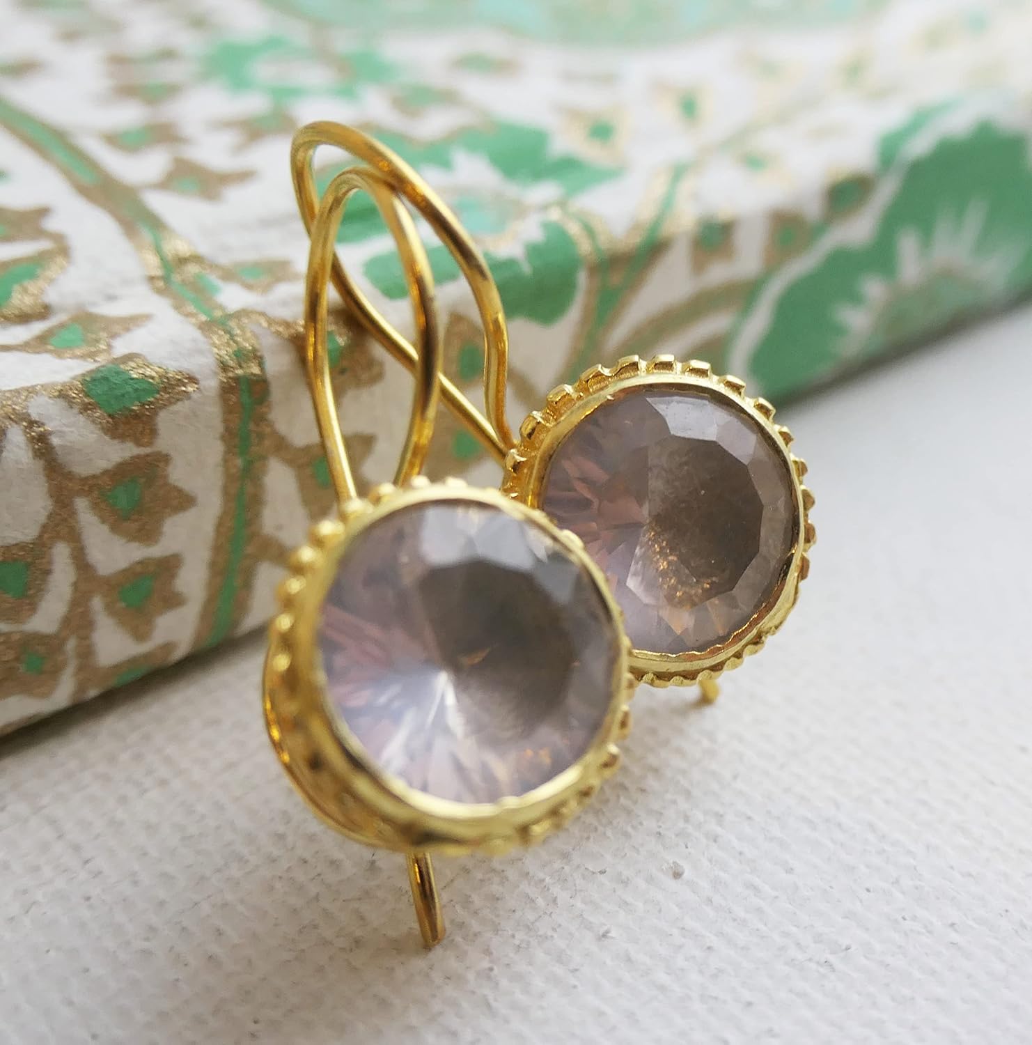 Rose Quartz Gold Vemeil Drop Earrings - Handmade Gemstone Jewelry Gift Ideas for Women Her - Gold Plated Sterling Silver Ear Wires