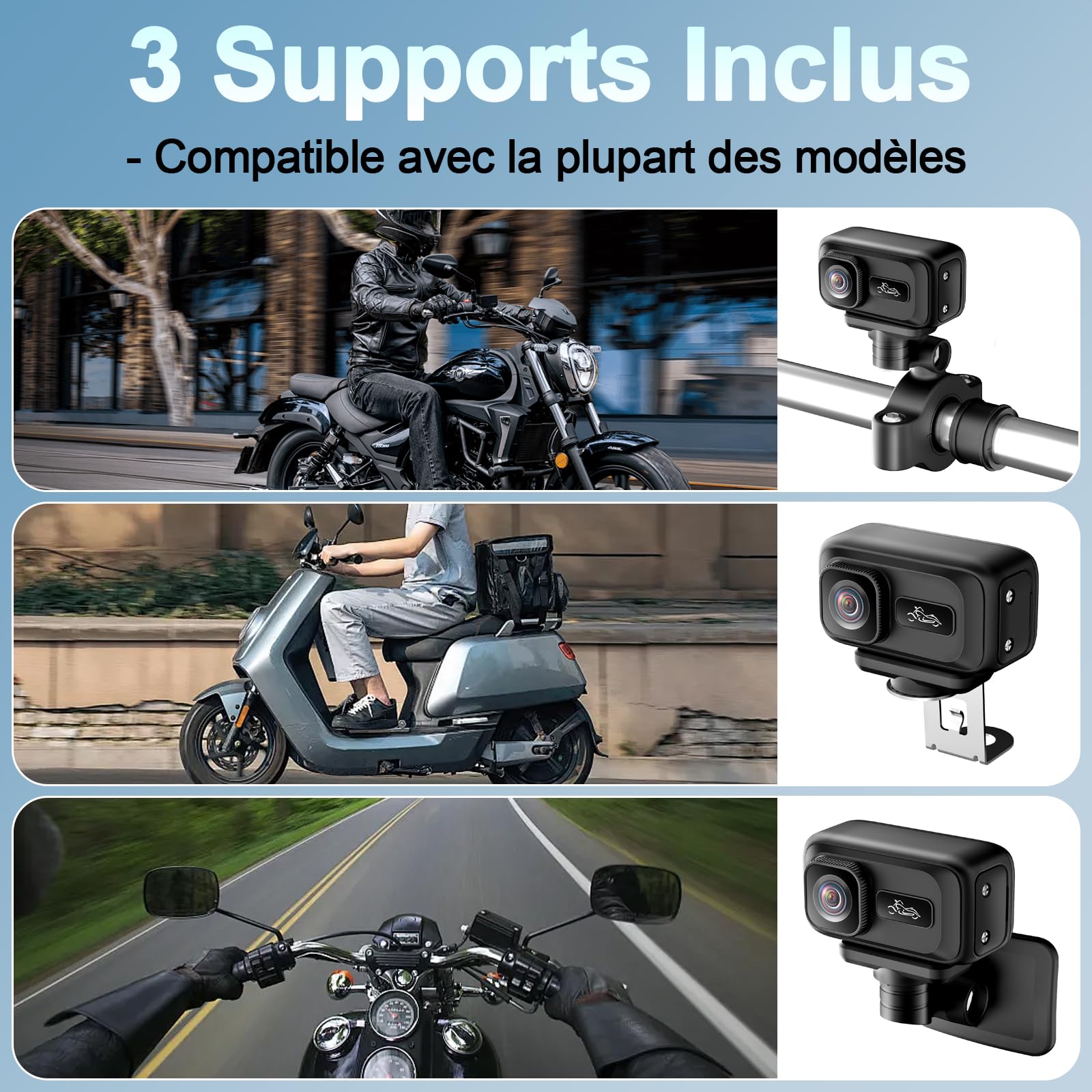 Camera Moto, WiFi 2K & Grand Angle 120° Camera Sport, Verrouillage en Cas de Collision avec Capteur G Action Cam, Norme IP65 pour Motos, Sports de Plein Air