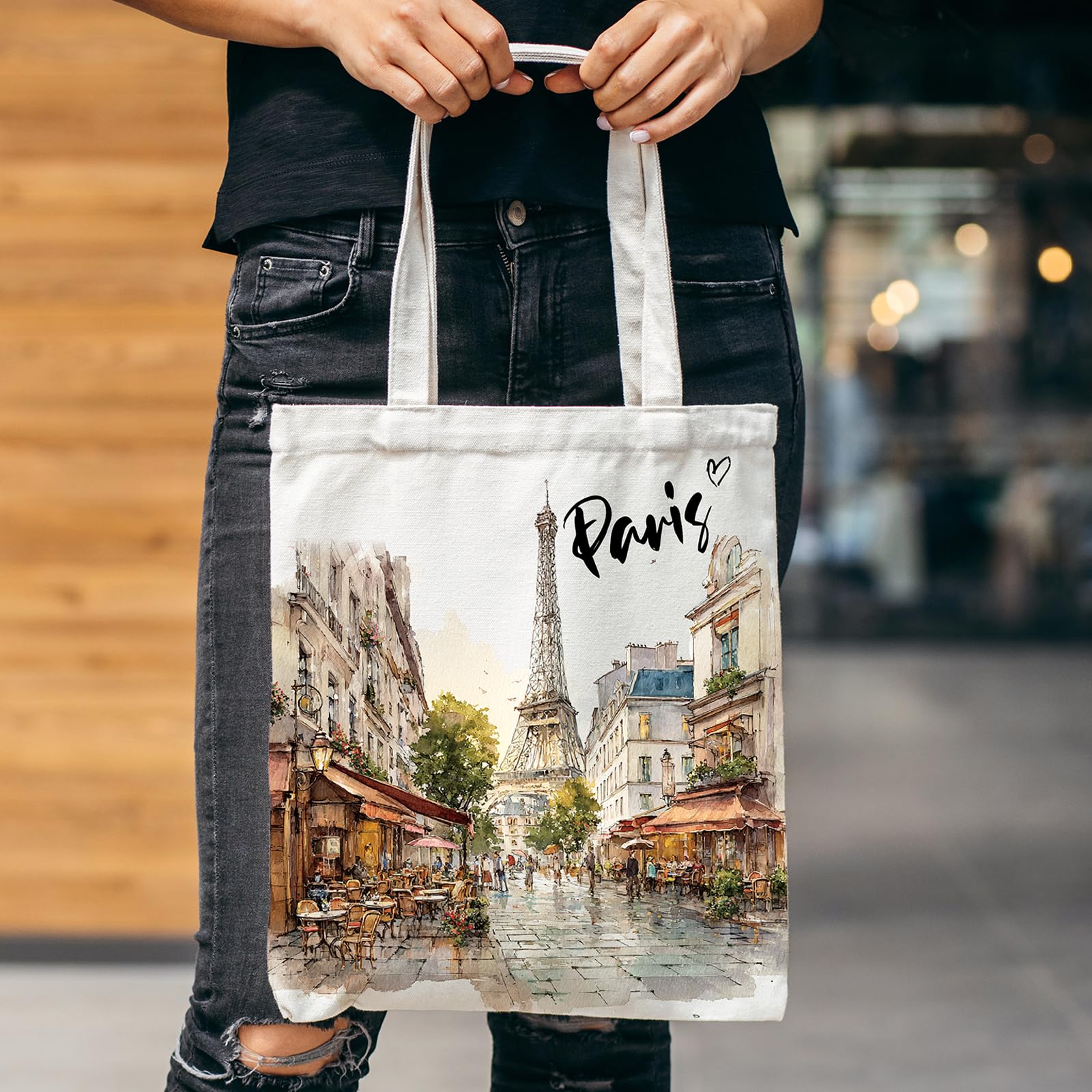 Paris Gifts Tote Bag - Travel Souvenirs from France Cotton City Themed Totes Reusable Grocery Bags for Shopping Beach Aesthetic Handbag Christmas New Year Birthday Gift for Women Mom Daughter