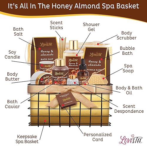 Miniatura 4 de Cestas de regalo de spa para el día de la madre para mujeres, juego de cuerpo de almendras y miel, regalo de cumpleaños, gel de ducha, baño de