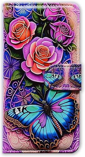Miniatura 6 de Bcov Funda para Samsung Galaxy S23 Ultra para Samsung Galaxy S23 Ultra (piel con tapa y función atril), diseño de flores y mariposas azules