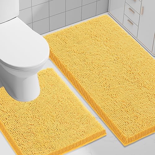 Miniatura 108 de Smiry - Juego de alfombras de baño de 2 piezas, suaves, absorbentes, de felpilla, lavables a máquina, antideslizantes, para bañera, ducha y piso Gris