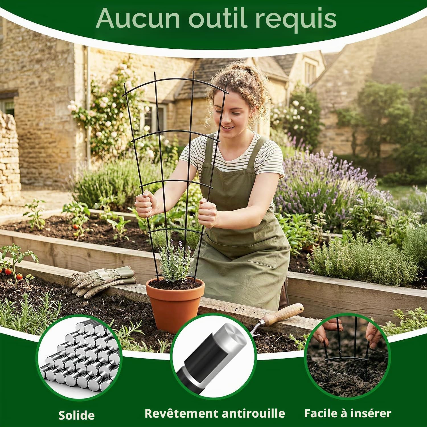 Thealyn Lot de 4 Treillis de Jardin en Métal pour Plantes Grimpantes, 82 cm