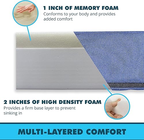 Miniatura 8 de Foamma Colchón de espuma viscoelástica de 5 x 28 x 72 pulgadas, resistente al agua, base de espuma de alta densidad, cómoda y duradera funda de