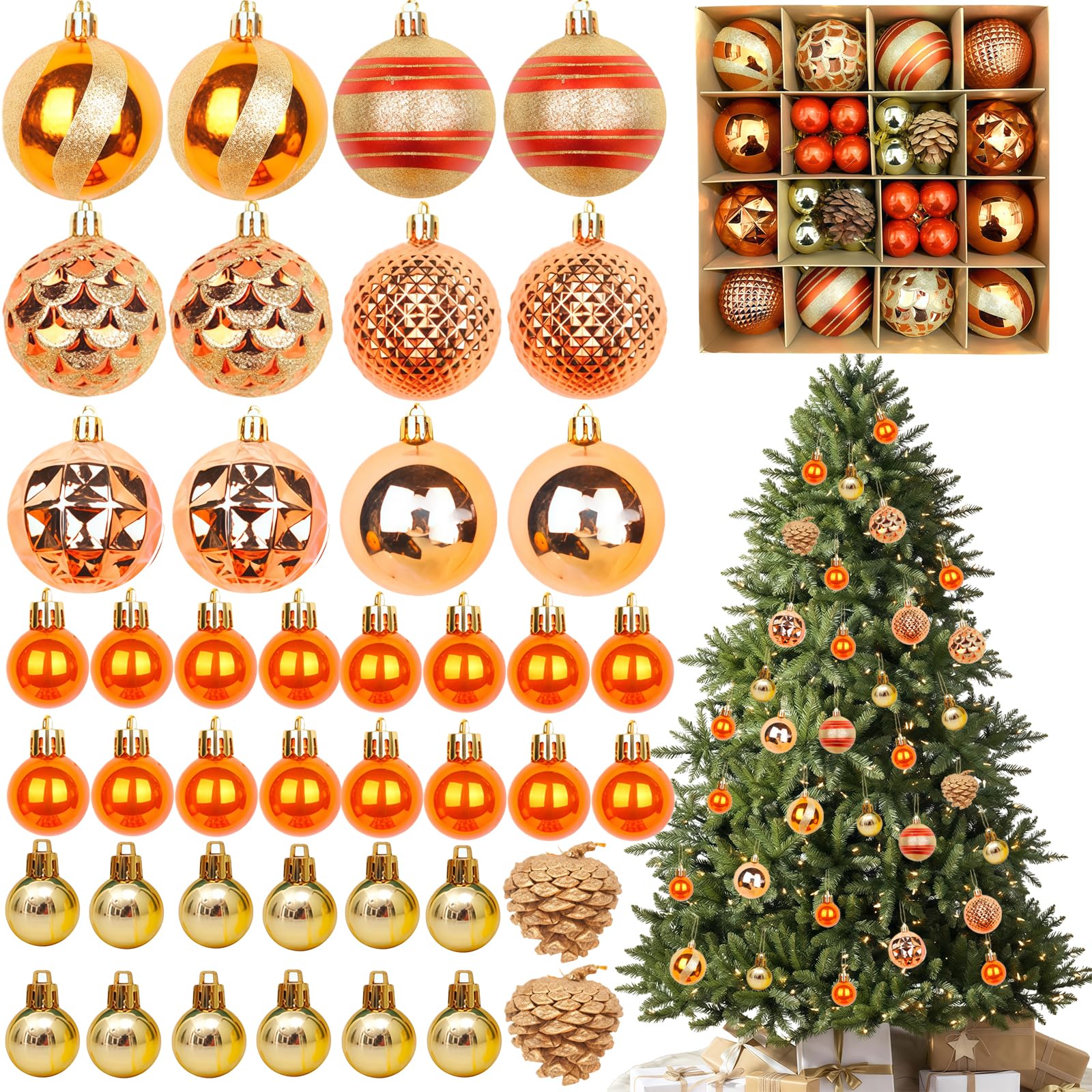 Décoration sapin de Noël orange lot de 44 boules pour fête maison et mariage