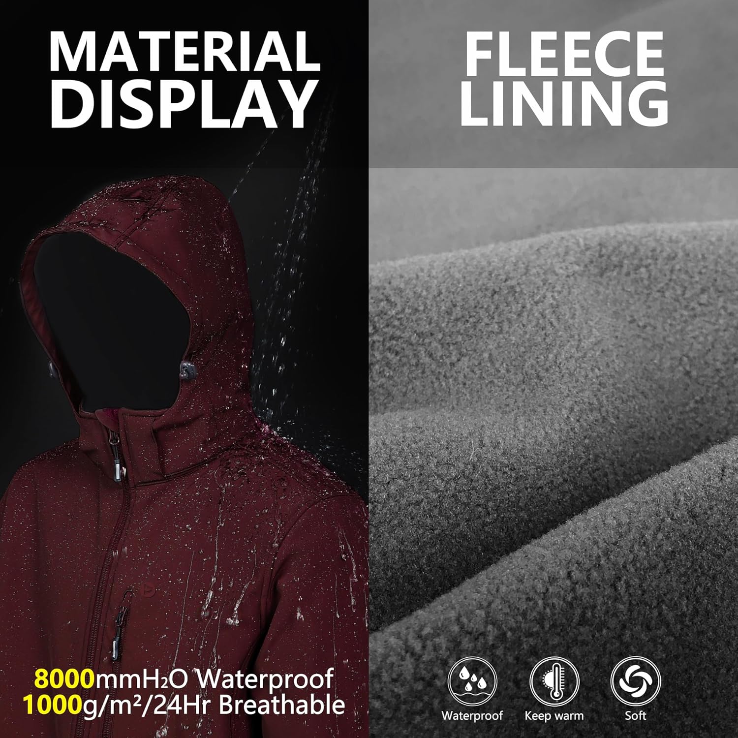 Outdoor Ventures Men's Lightweight Softshell Jacket Fleece Lined Hooded Water Resistant Winter Hiking Windbreaker Jackets - Image 5