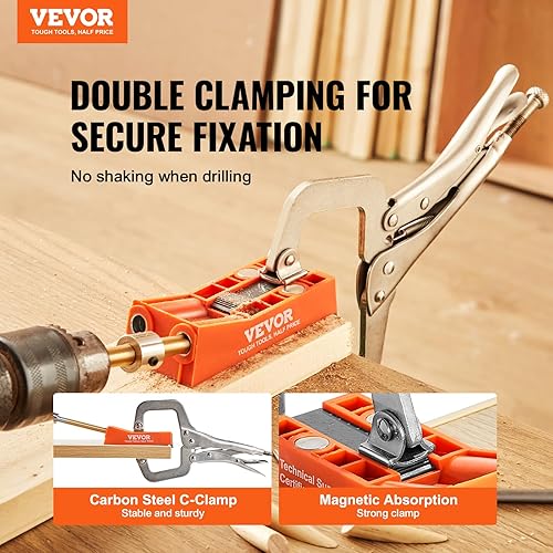 Miniatura 2 de VEVOR Plantilla de agujero de bolsillo, sistema de plantilla mini para agujeros de bolsillo de 56 piezas con abrazadera en C de 9 pulgadas, broca