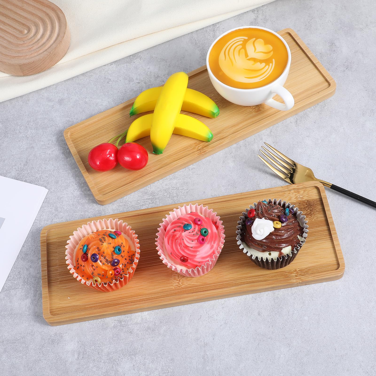 10 bandejas rectangulares de madera de bambú para servir de bambú, bandeja de servir de madera para baño, plato de encimera para comida para cena y cocina