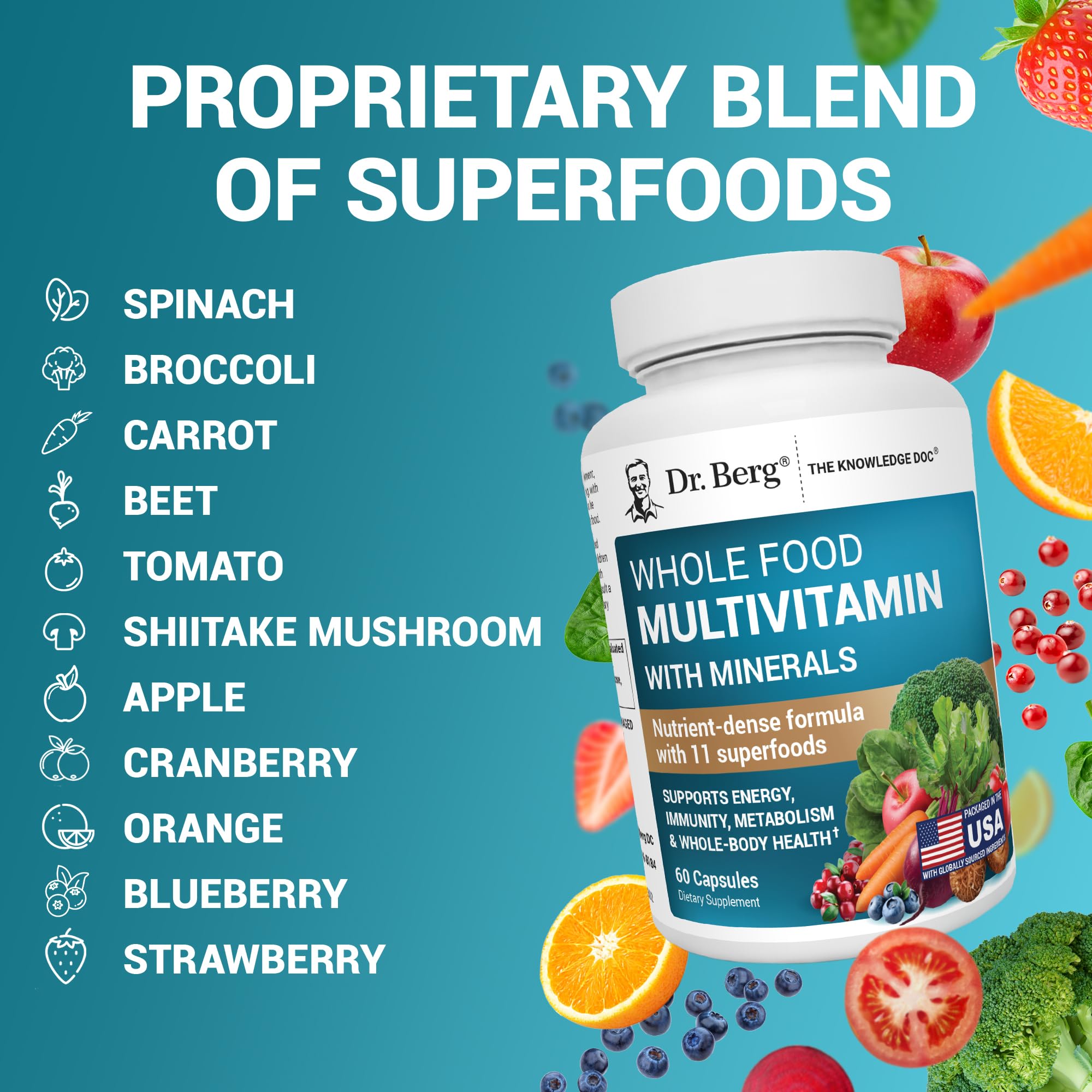 Dr. Berg Whole Food Multivitamin with Minerals - Daily Multivitamin for Men and Women - Includes Premium Whole Food Fruits and Vegetable Blend with Folate, Alpha-lipoic Acid and More - 60 Capsules — Amazon image 7