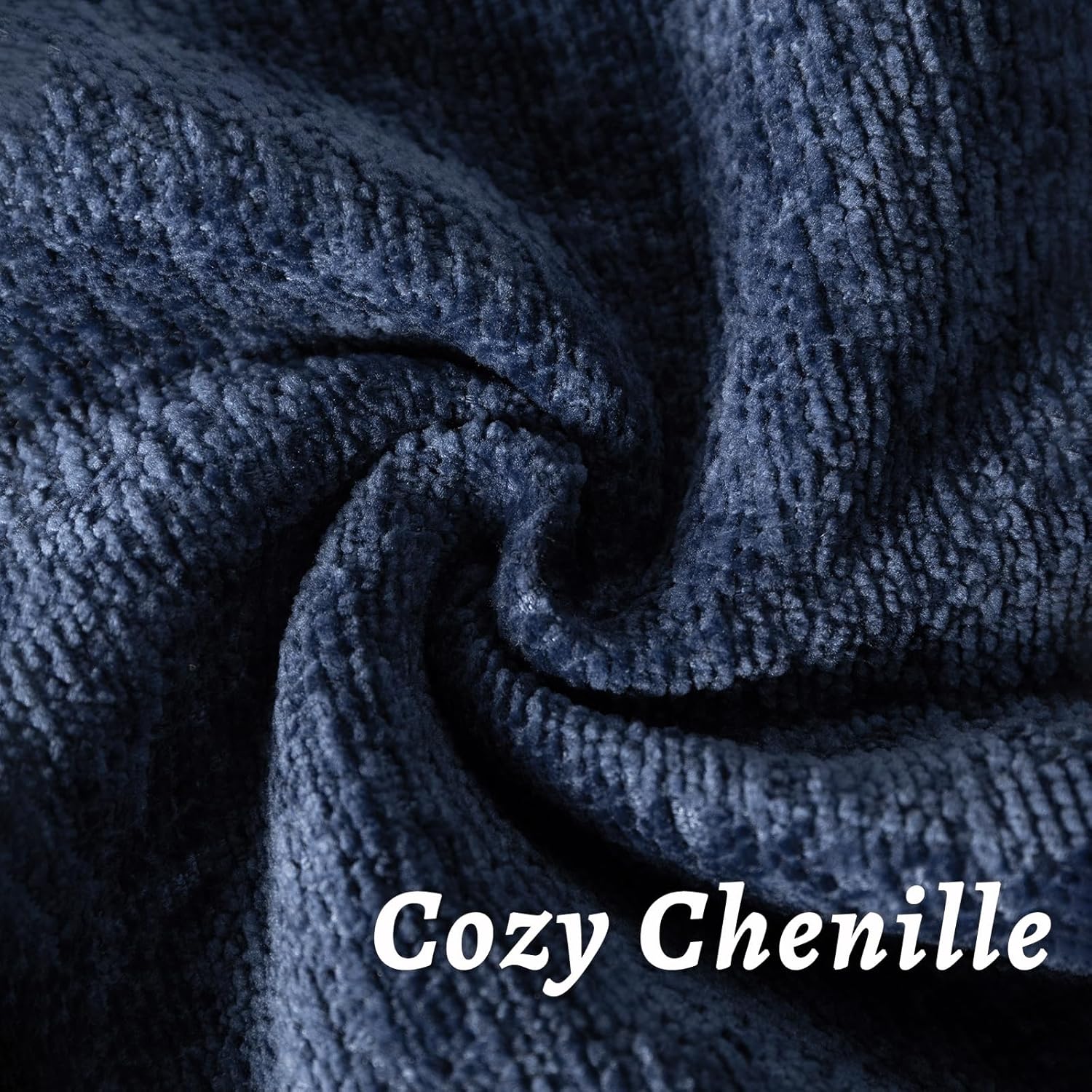 Navy Blue Decorative Throw Pillow Covers 18x18 Inch Set of 2 Cozy Soild Chenille Cushion Cases Soft Textured Square Couch Pillows Cover Boho Accent Farmhouse Pillowcases for Sofa Bed - Image 2