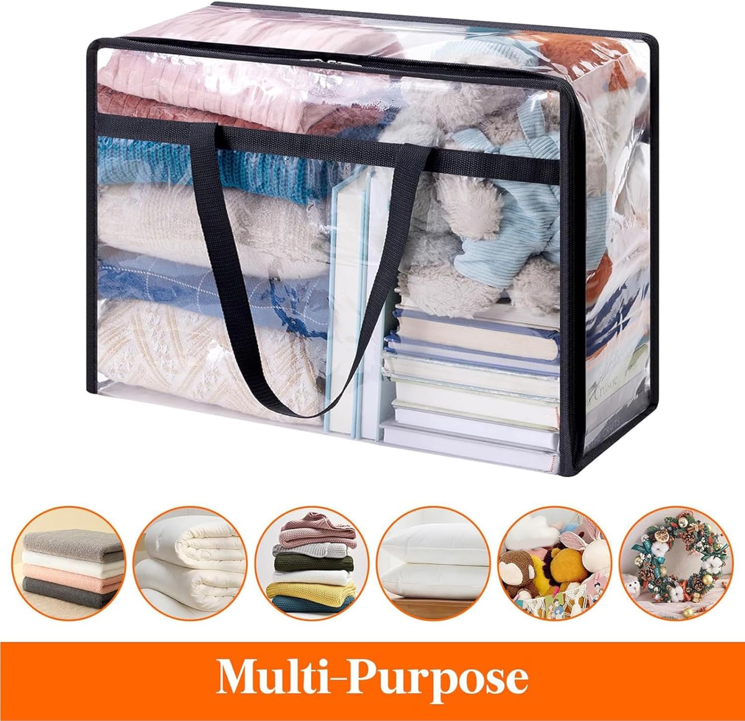 Comforter Storage Bag 4Pcs Storage Bags, Extra Large Plastic Clear Blanket for Clothes, 23.6x9.5x16.5" Moving Bags with Zipper and Reinforced Handle