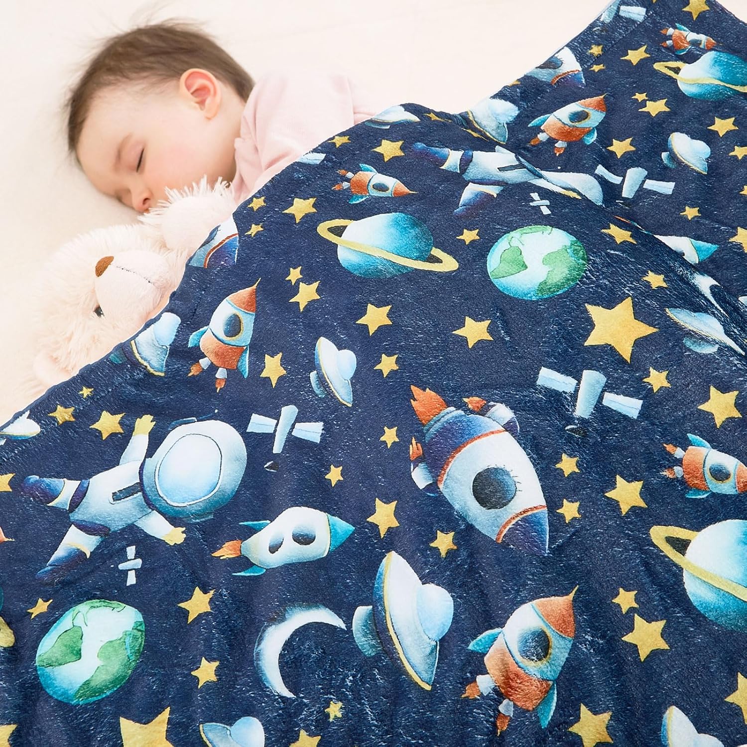 Space Baby Blanket for Boys Girls Soft Fleece Minky Blanket with Dotted Backing Double Layer Newborn Toddler Blankie for Nursery Stroller Crib Gift to Son Nephew Grandson 26.5 * 40 Inches - Image 5