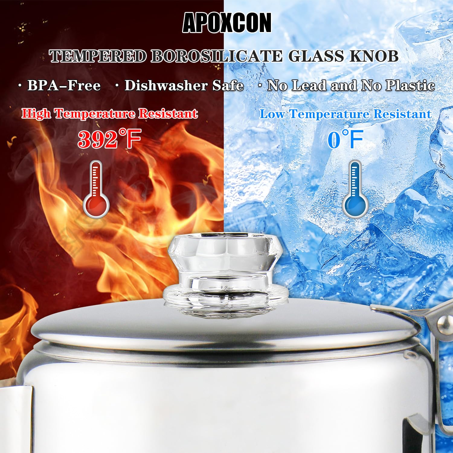 APOXCON Edelstahl-Kaffeemaschine mit hitzebeständigem, robustem Glasdeckel und Silikagriff, Camping-Kaffeekanne für Lagerfeuer – 9 Tassen