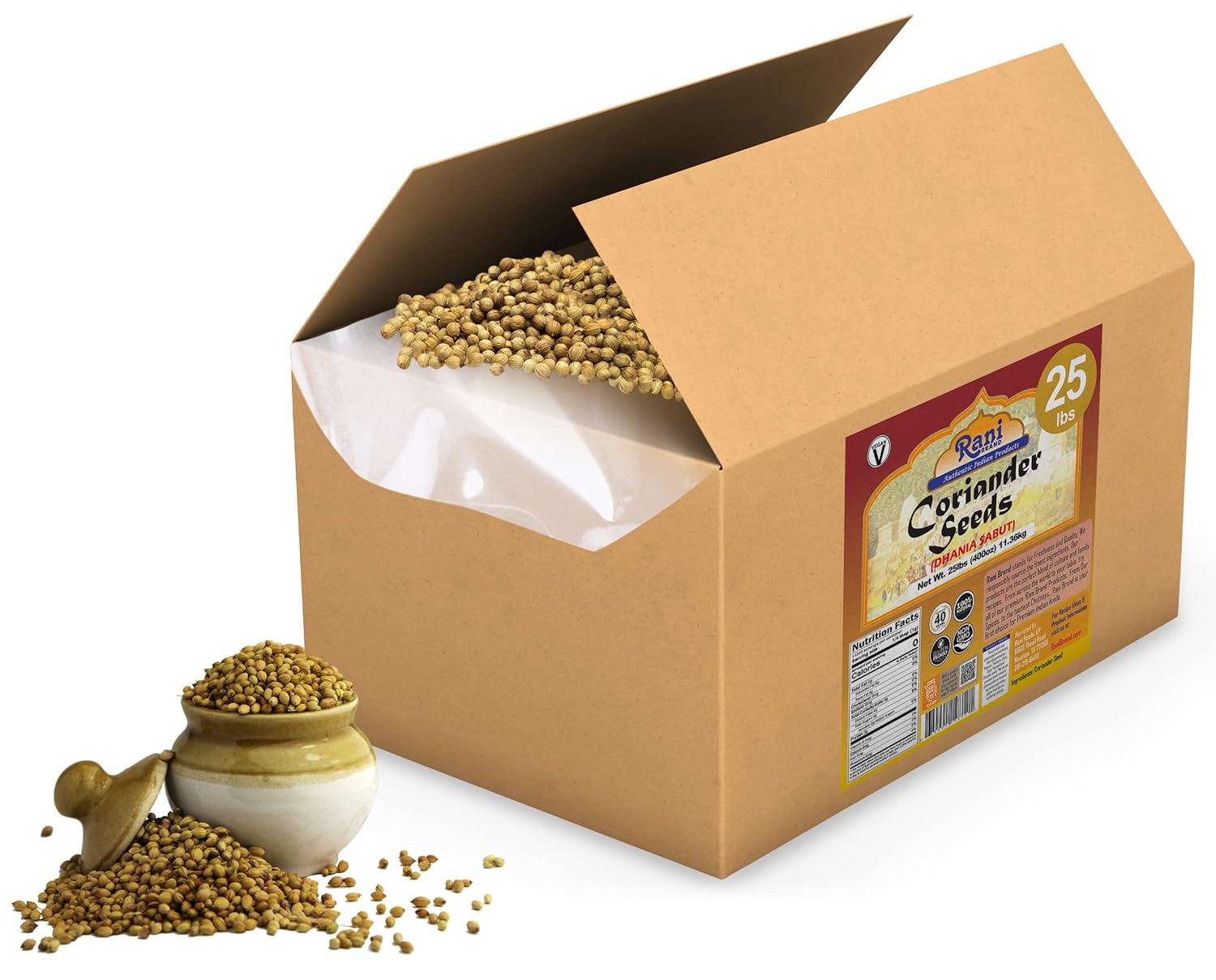 Rani Coriander (Dhania) Seeds Whole, Indian Spice 400oz (25lbs) 11.36kg Bulk Box ~ All Natural | Gluten Friendly | NON-GMO | Kosher | Vegan | Indian Origin