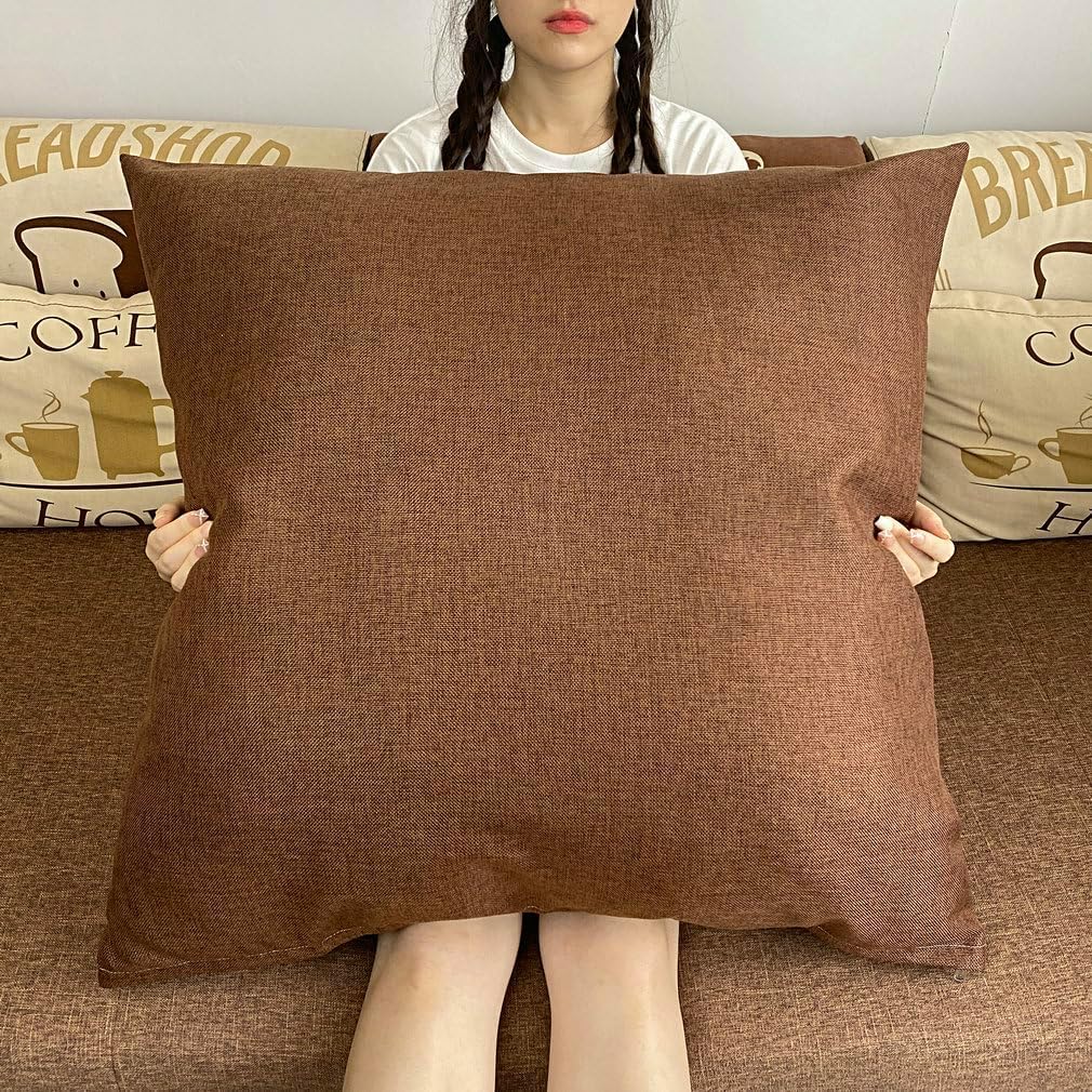 Big Size Decorative Throw Pillow Cover 30x30 Inch for 32x32 Insert, Linen Blend, Solid Color for Couch Sofa Bed, Square, Brown