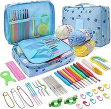59 Pcs Crochet Kit for Beginners, Jhua Crochet Hook Set with Case Include 5 Crochet Yarn Balls, 21 Crochet Hooks, 6 Needles and More Crochet Kits Accessories, Crochet Starter Kit for Beginners Adults