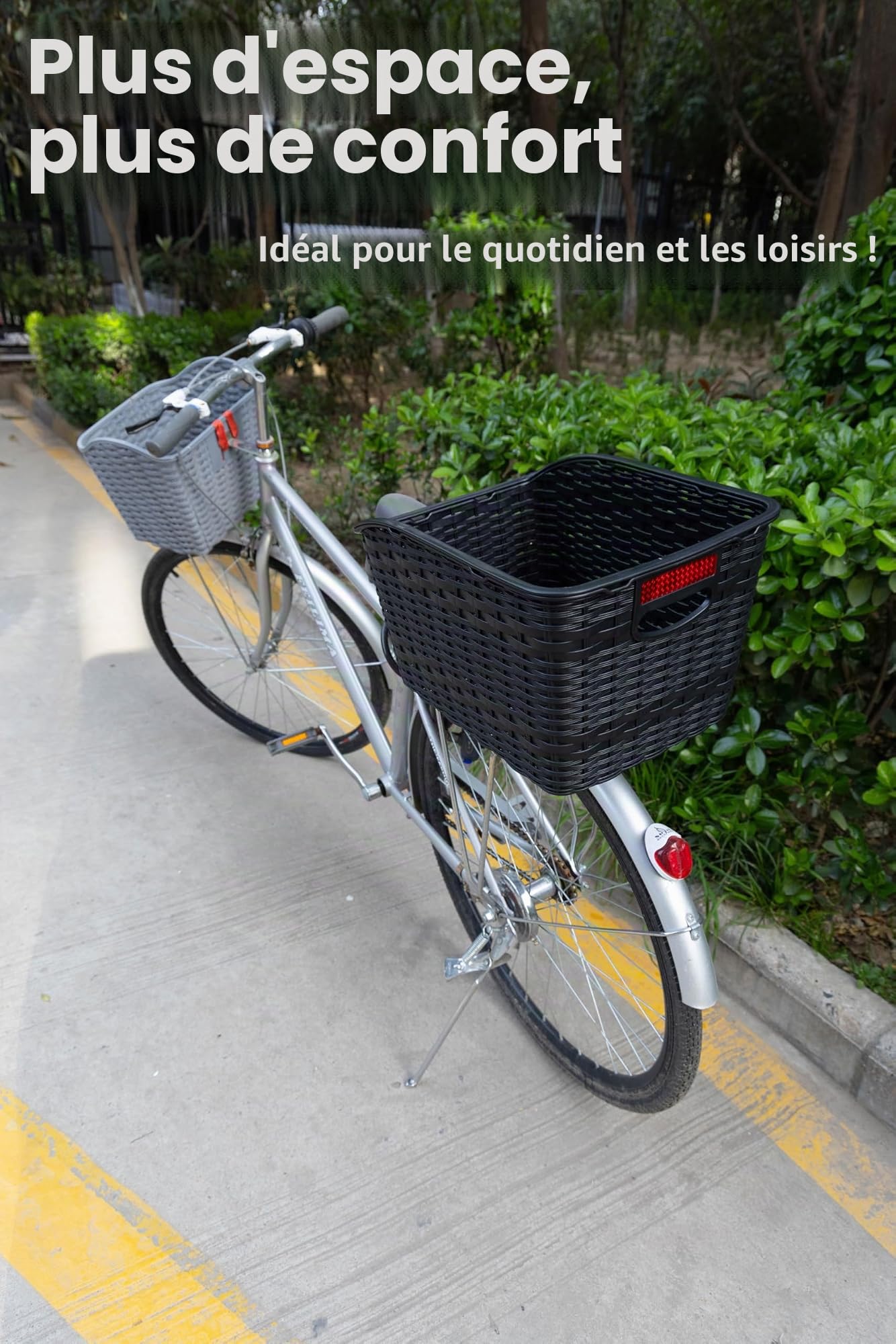 PEUZ Panier de vélo arrière unisexe de 30 l - Grand pour le transport de bagages - Filet en plastique solide - Résistant aux intempéries et à la rouille - Noir