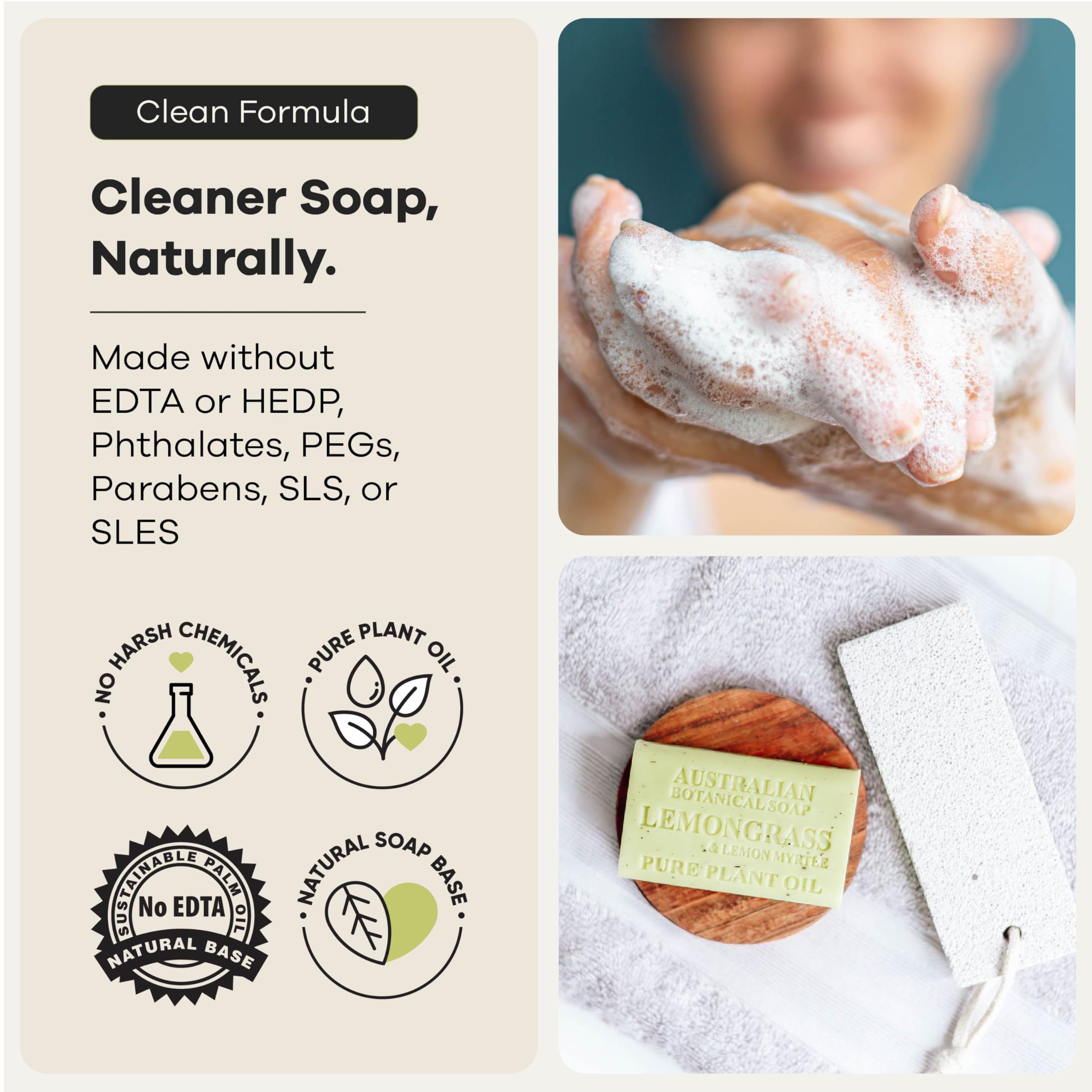 Australian Botanical Soap, Barritas de jabón de limón y limón, 187 g, ingredientes naturales, para todo tipo de piel, enriquecida con manteca de karité, 8 unidades