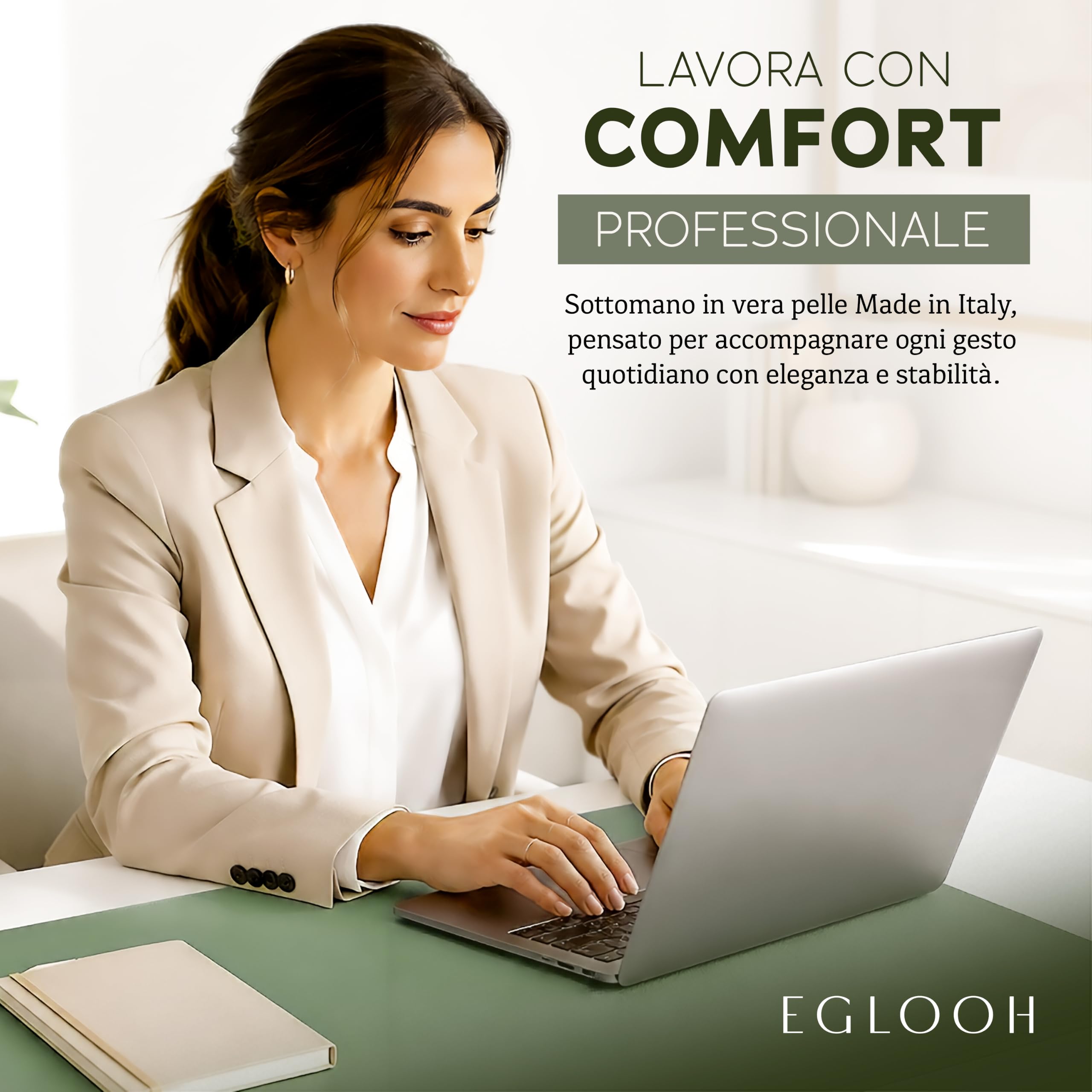 Eglooh – Palladio – Sottomano Scrivania Pelle Vera con Angoli Squadrati – Desk Pad e Tappetino Scrivania Antiscivolo – Copriscrivania Made in Italy
