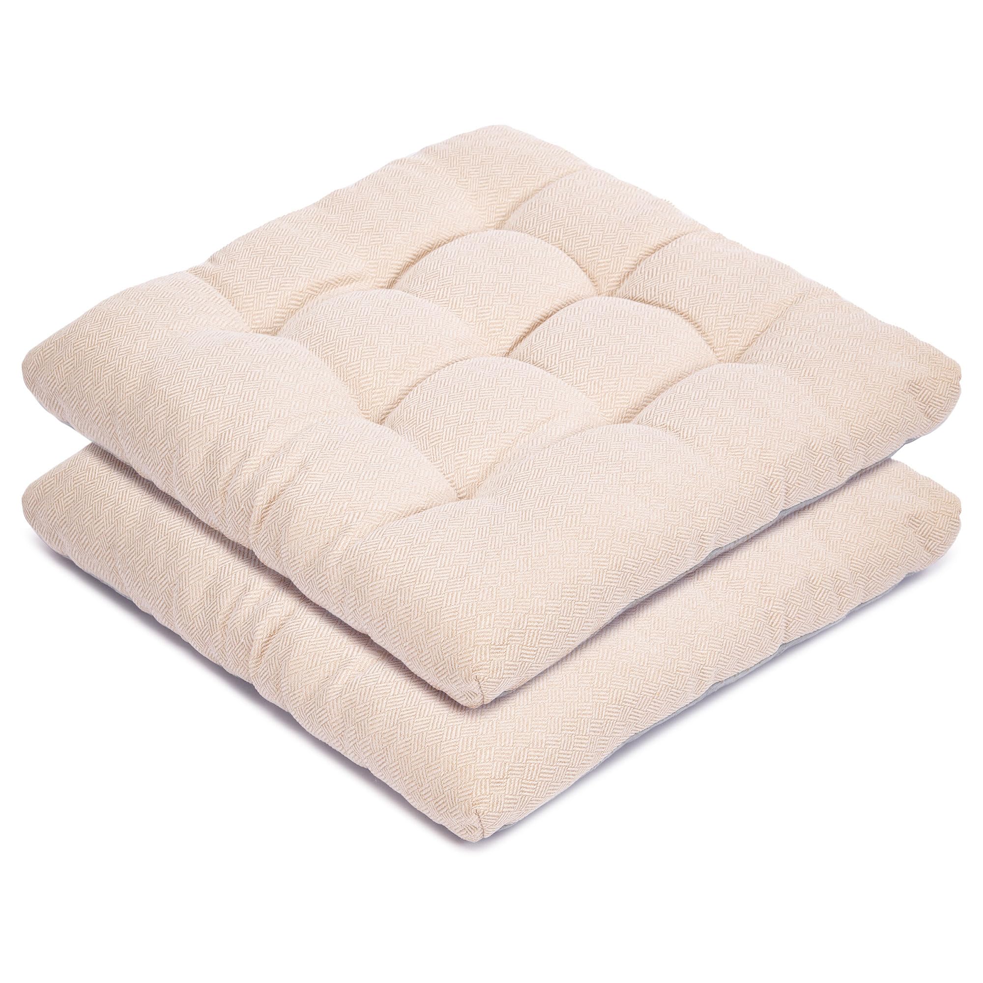 Outdoor Chair Cushions for Patio and Garden Furniture, Chair Pads Set Premium Comfortable Thick Fiber Fill Tufted Seat Floor Cover (2 Pack, 19" x 19", Ivory)