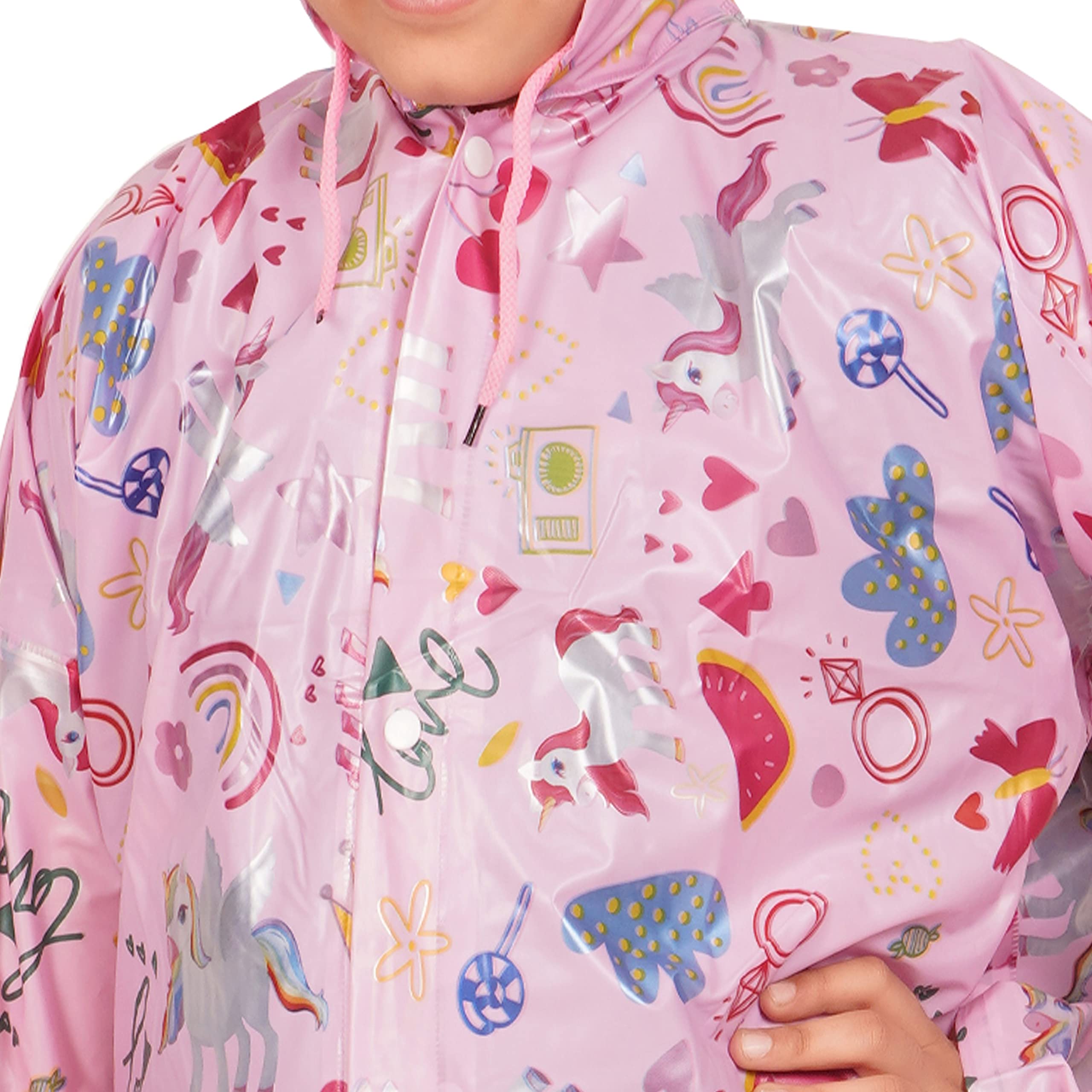 CHACKO Raincoat for Kids, Polyester Raincoat for School Boys & Girls with Hood, Pockets and School Bag Coverage Bright Color_Pink,9-10 Year - Image 6 thumbnail