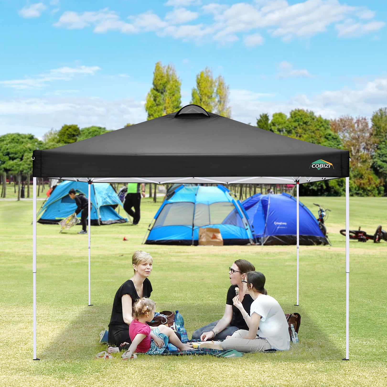 COBIZI Carpa de Jardín de 3x3m Plegable, Cenador Robusto Impermeable, Garden Tent 3x3 Resistente al Agua con 8 Paredes Laterales para Reception, Camping, Fiestas, Exterior, Cerveza,Reception,Negro