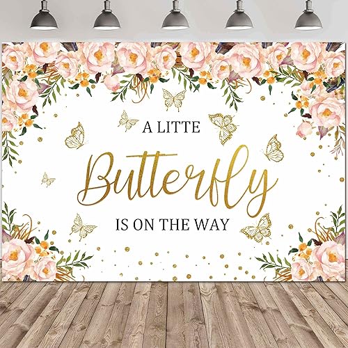 Miniatura 2 de Felortte Telón de fondo de poliéster de 7 x 5 pies con diseño de mariposas doradas de acuarela rosa fondo de fotografía para niñas baby shower
