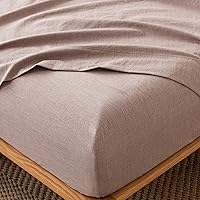 MooMee Queen Fitted Bottom Sheet 100% Washed Cotton Linen-Like Texture Breathable Soft Deep Pocket up to 17" Mauve Brown