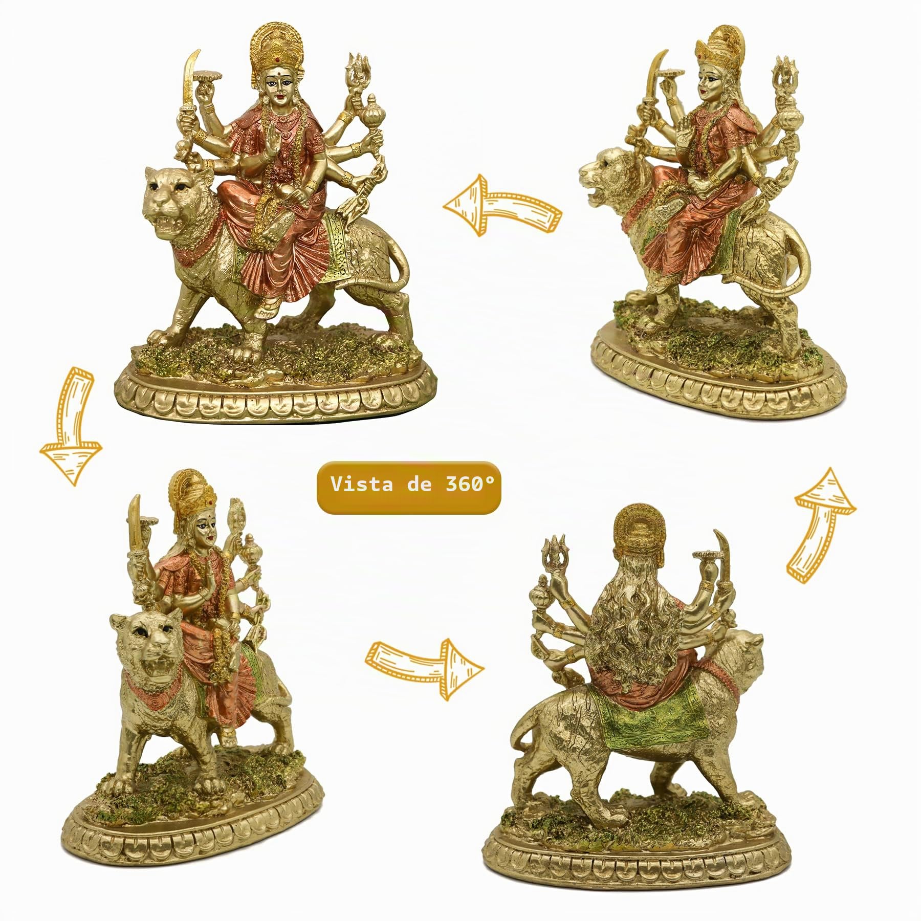 Diosa hindú pequeña estatua Durga – 5.7 pulgadas de alto Dios indio Durga sobre tigre, figuras de decoración hinduismo, ídolo de Buda en casa, oficina, templo Puja, escultura Mandir Murti Diwali