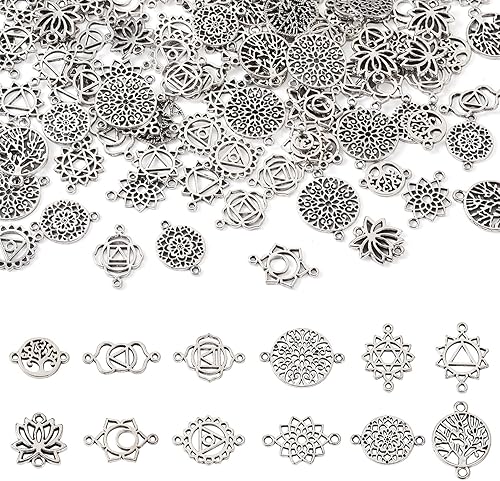 Beadthoven - Conectores de joyería para hacer joyas, dijes de filigrana de metal plateado antiguo, dijes de circonita cúbica dorada, conectores para