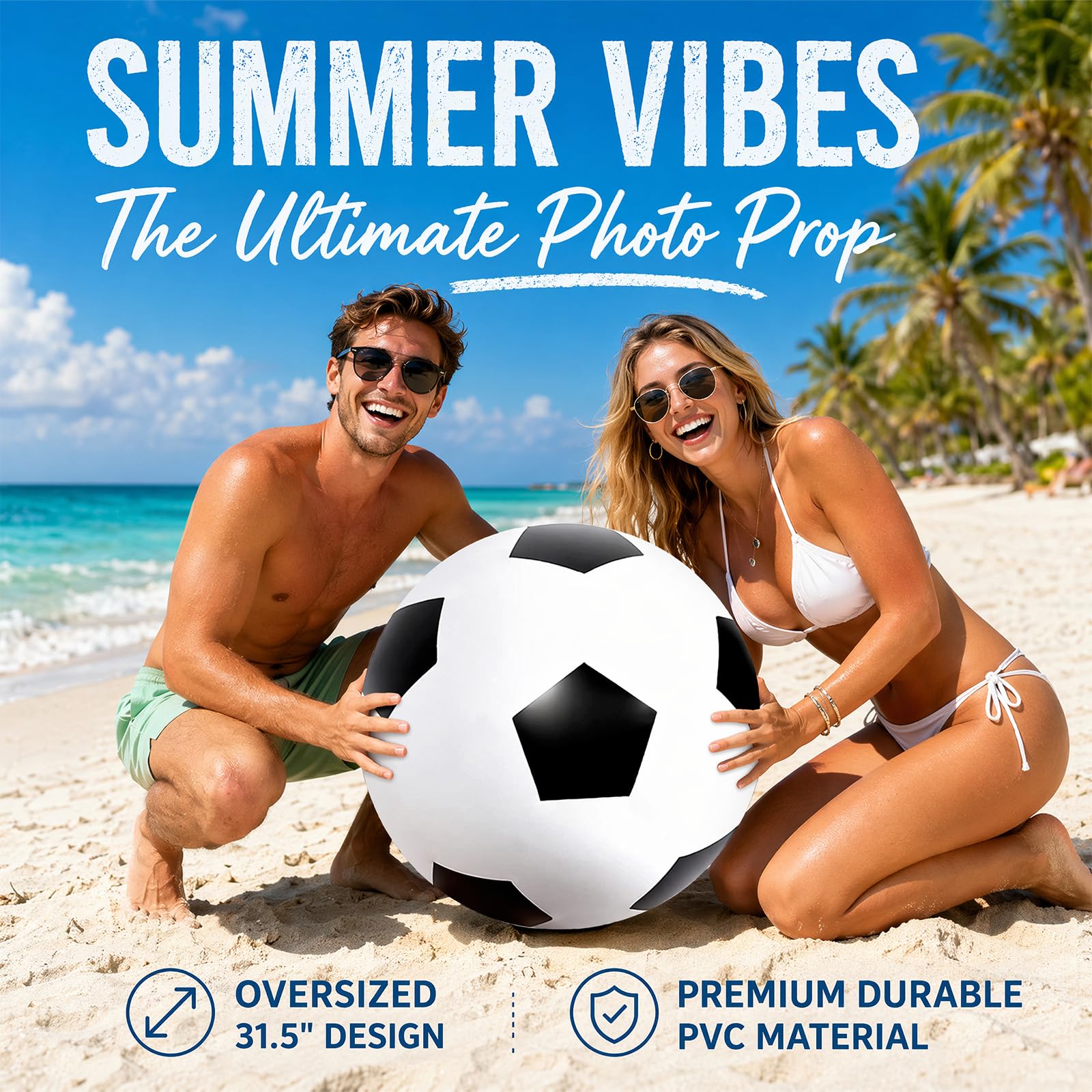 Gohytal Pallone da calcio gonfiabile XXL, Ø 80 cm, in PVC, extra morbido, con grande rimbalzo, per interni ed esterni, spiaggia, piscina, giardino, festival, feste di compleanno