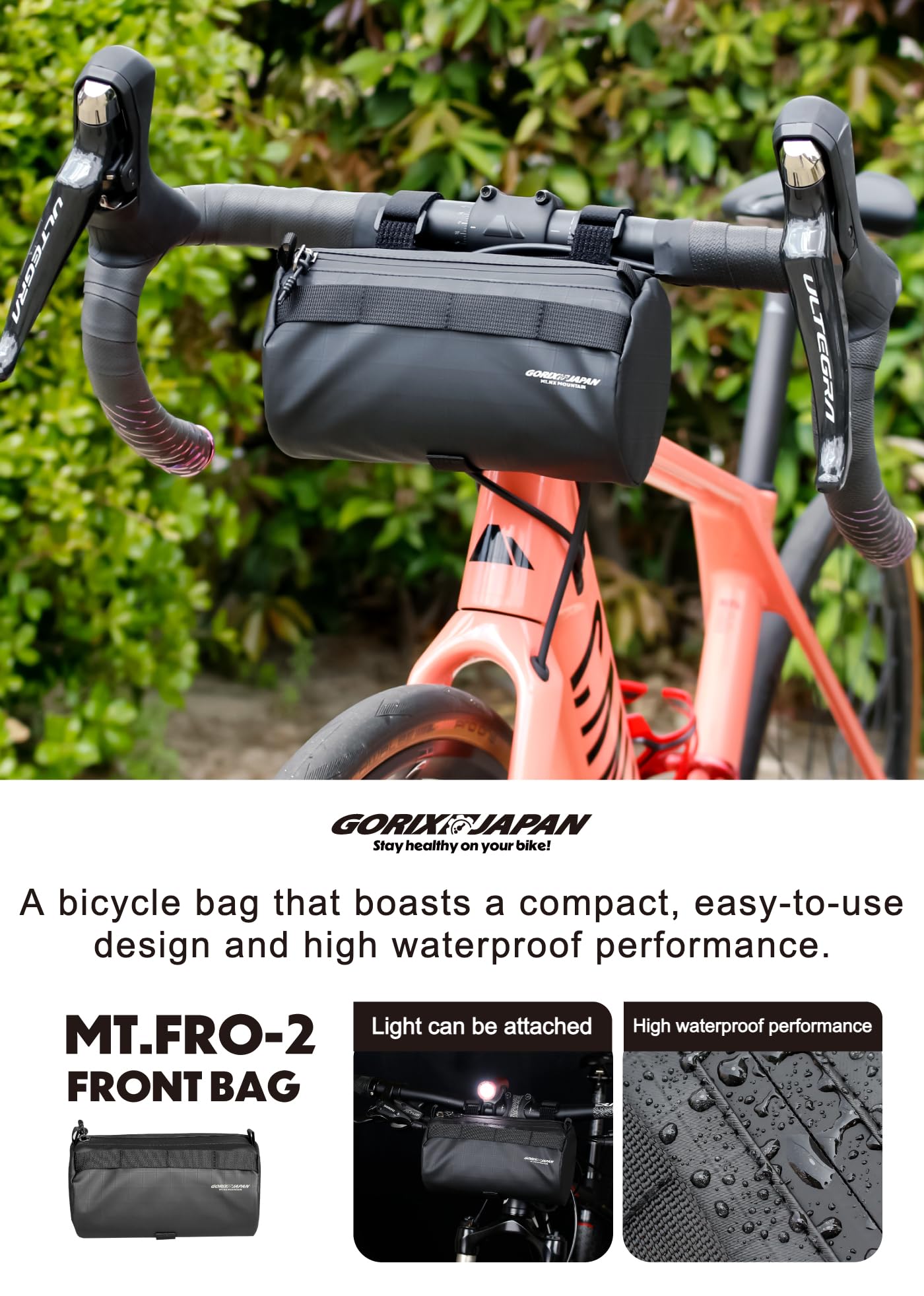 Sacoche de Guidon Avant GORIX 1,5 L, Petite Sacoche étanche pour vélo de Route et de Montagne (MT.FRO-2)