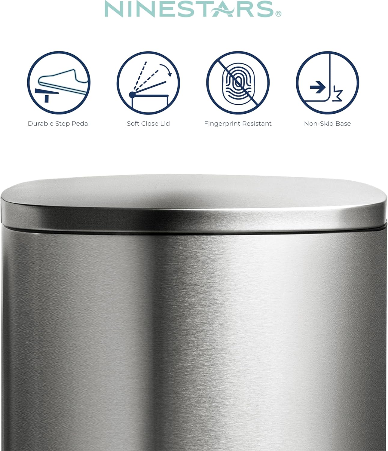 Ninestars SOT-50-8 Step On Trash Can, Large, Silver