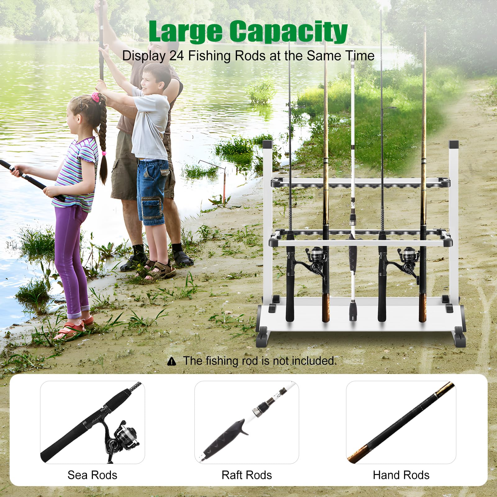 WDRENTOOL Rod Stand 24 Rods Fishing Rods Strong Aluminium Rod Holder Fishing Rod Stand For Indoor And Outdoor Fishing Rod Holder Made Of Aluminium - View #11