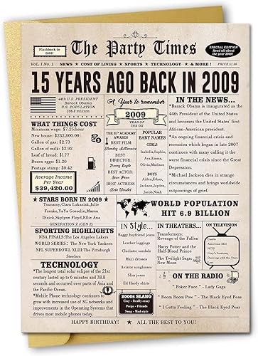 Ziwenhu Tarjeta grande de cumpleaños número 15 para niños y niñas, decoraciones de fiesta de cumpleaños de 15 años para hijo e hija, divertido