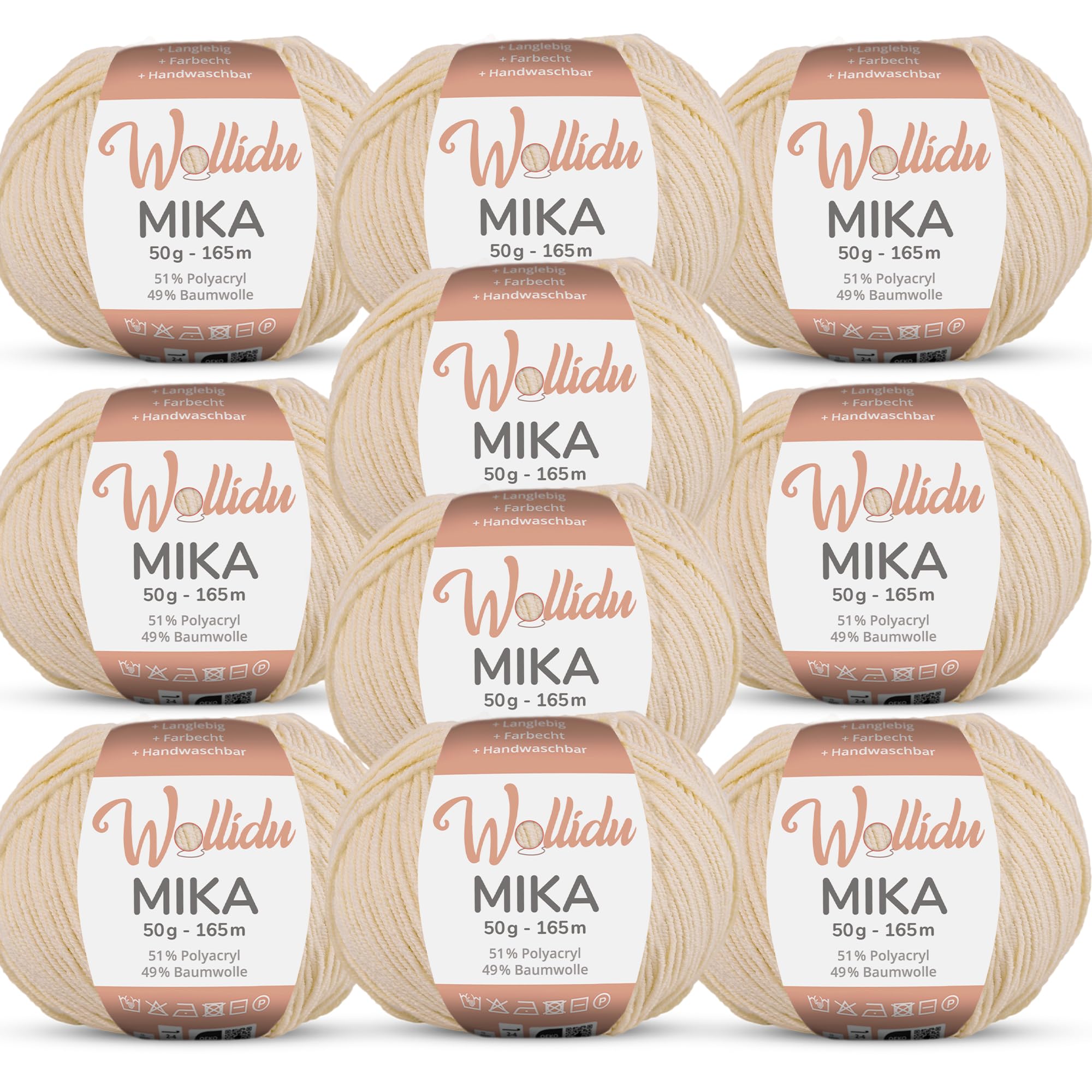 Wollidu Mika 51% Polyacryl 49% Baumwolle zum Häkeln und Stricken 10x 50g/165m Oeko-Tex Strickgarn Häkelgarn - Hellgelb