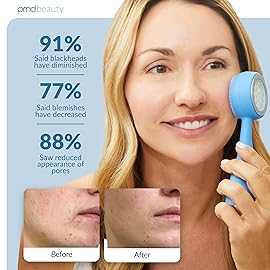PMD Beauty Facial Cleansing Brush - Smart Silicone Brush with Blue Light Treatment - SonicGlow Vibration - Waterproof Device for Acne