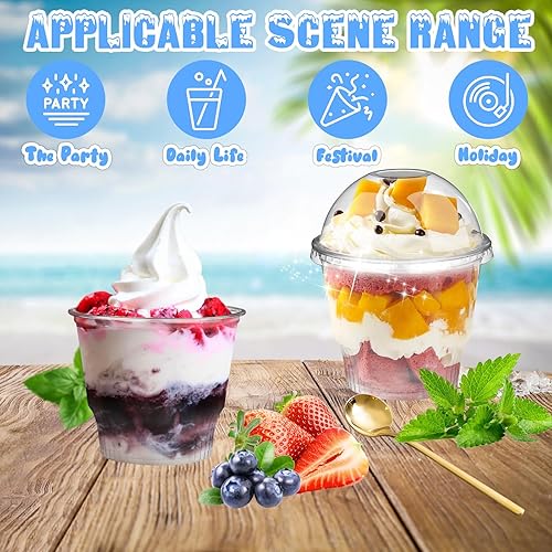 Miniatura 6 de Paquete de 50 vasos de plástico transparente de 12 onzas con tapas de cúpula (sin agujero), tazas de frutas, tazas de postre, vasos de postre