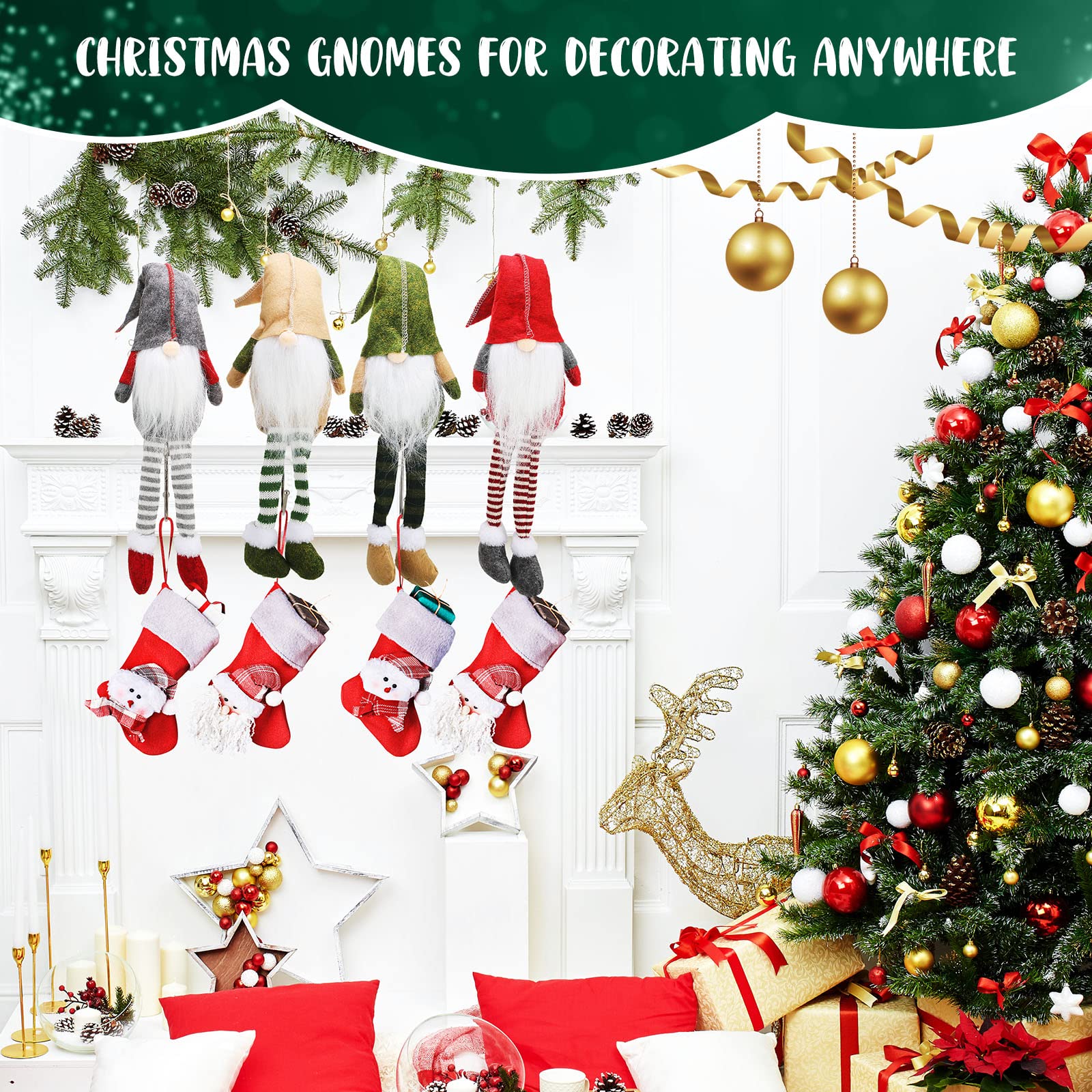 Yilloog 4 Pcs Gnomes Christmas Stocking Holders for Mantle,Christmas Stocking Holder Stand Xmas Hooks Hanger for Christmas Fireplace Decorations Party Gnome Decor (Novel Style)