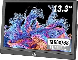 Kenowa Portable Monitor 13.3 Inch HD 1366x768 LED Display Laptop Monitor, Dual HDMI Port External Monitor for Raspberry Pi/Laptop/Switch/PS3/PS4 Xbox Built-in Speaker