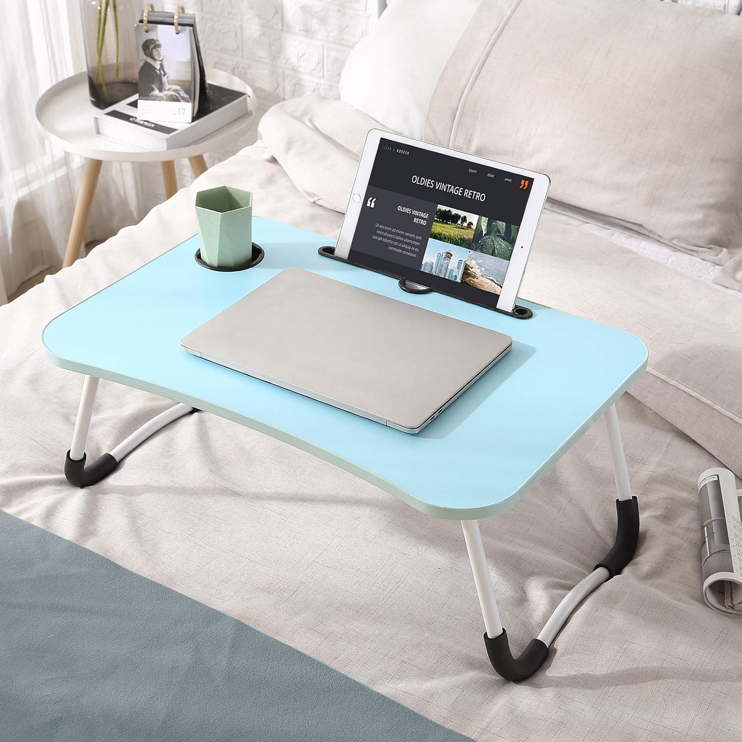 Laptop Desk Foldable Bed Tray Table Portable Multi-Function Lap Desk Standing Desk with Notebook Stand and Cup Slot Perfec for Couch Sofa Floor - Blue