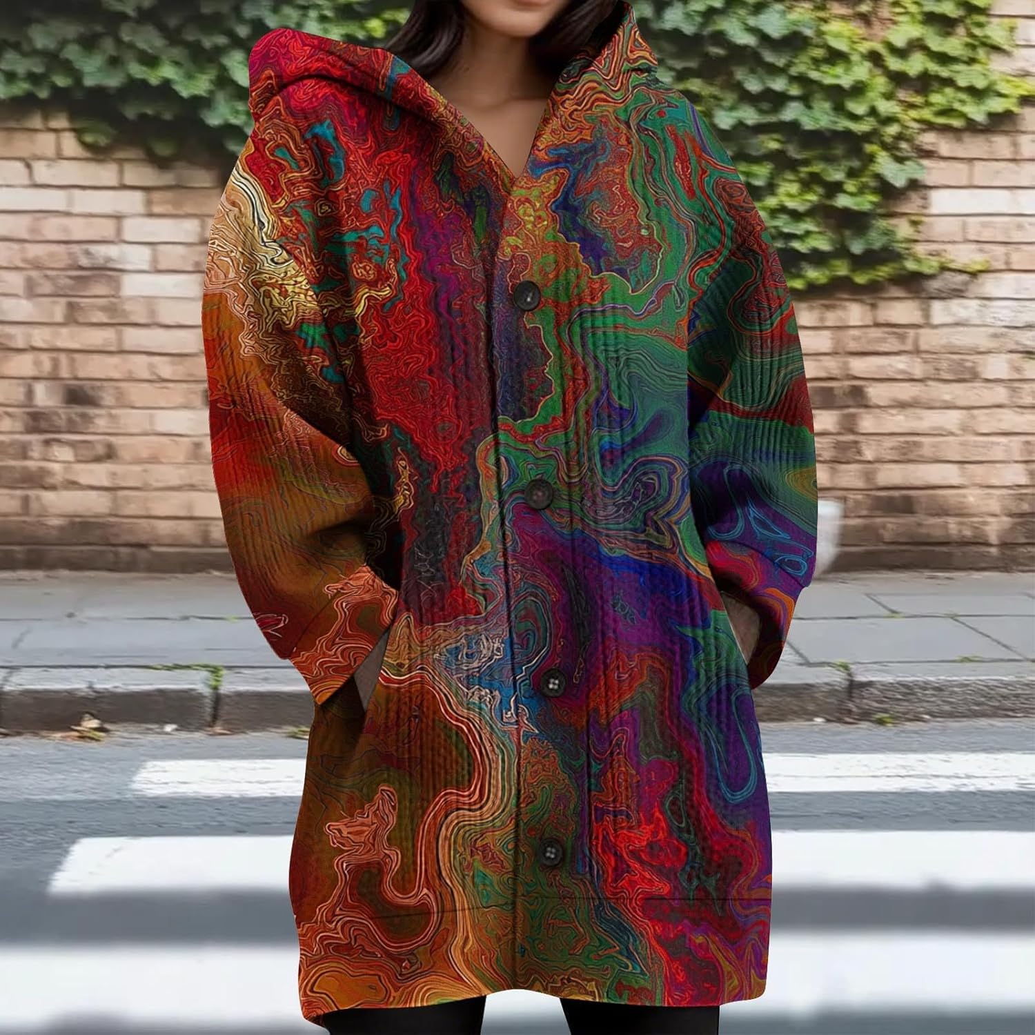 Womens Winter Knitted Thick Cardigan Hoodie Sweater Coat Fashion Long Sleeve Buttons Down Warm Coat with Pocket - Image 2