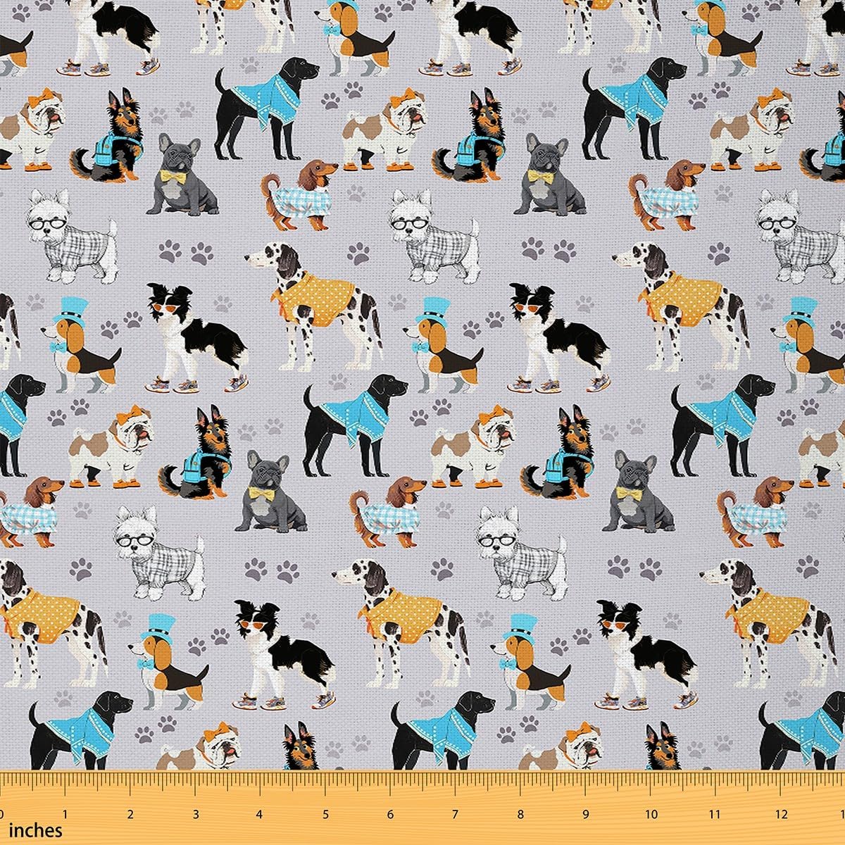 Erosebridal Cartoon Dog Fabric by The Yard,Kids Doodle Puppy Upholstery Fabric,Cute Lovely Pet Animal Decorative Fabric,Puppy Footprint Indoor Outdoor Fabric,Blue Yellow,5 Yards