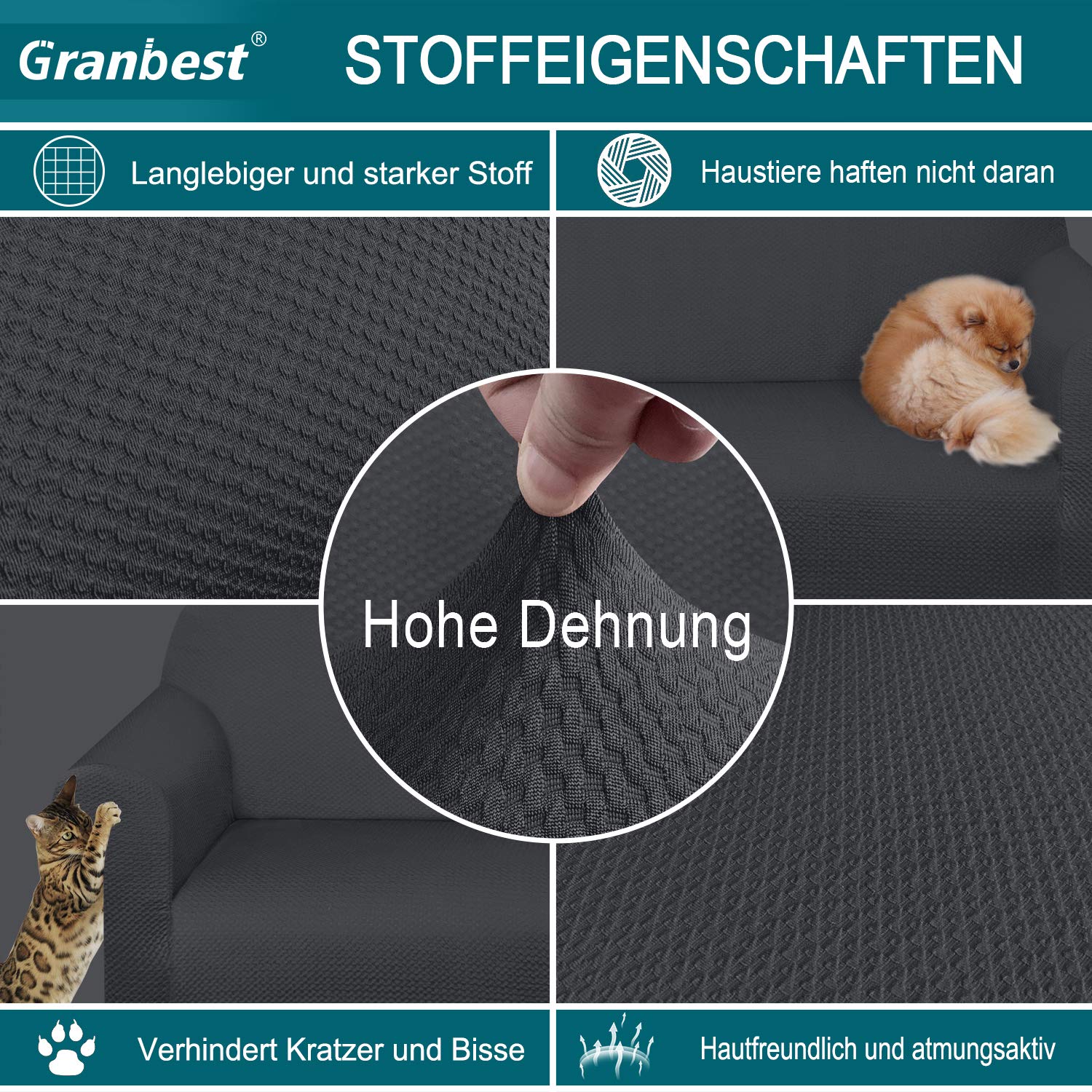 Granbest Copridivano Elasticizzato Fodere per Divano Spessa, Fodera Divano Jacquard per Soggiorno Protezione per Mobili