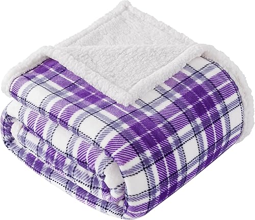 Touchat Sherpa Plaid Throw Blanket, 60" X 70"Fuzzy Fluffy Cozy Soft Blanket, Fleece Flannel Plush Twin Size Microfiber Blanket for Couch Bed Sofa (Brown)